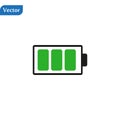 Charged battery. Green Full charge battery. Battery charging status indicator. Glass realistic power green battery illustration on Royalty Free Stock Photo