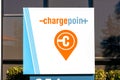 ChargePoint sign, logo at headquarters. ChargePoint is an electric vehicle infrastructure company. - San Jose, California, USA -