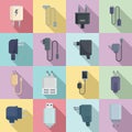 Charger icons set flat vector. Mobile charger