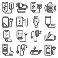Charger icons set, outline style