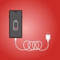 Phone charging icon in flat style isolated on red background. Symbol vector illustration. Royalty Free Stock Photo