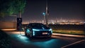 charger modern electric car, renewable station, night technology auto design energy