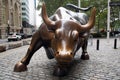 Charging Bull, aka the Wall Street Bull, bronze sculpture on Broadway at Bowling Green, New York, NY