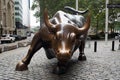 Charging Bull, aka the Wall Street Bull, bronze sculpture on Broadway at Bowling Green, New York, NY