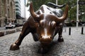 Charging Bull, aka the Wall Street Bull, bronze sculpture on Broadway at Bowling Green, New York, NY Royalty Free Stock Photo