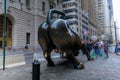 The Charging Bull statue in downtown Manhattan on Wall Street in New York City. Royalty Free Stock Photo