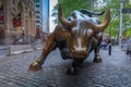 The Charging Bull statue in downtown Manhattan on Wall Street in New York City. Royalty Free Stock Photo