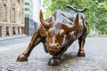 The charging bull statue on wall street in new york city Royalty Free Stock Photo