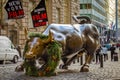 Charging Bull of Wall Sreet. Bronze Statue of Bowling Green Bull in Financial District of Lower Manhattan, New York City, USA Royalty Free Stock Photo