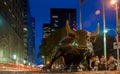 Charging Bull or Wall Street Bull or the Bowling Green Bull stands in the Financial District in Manhattan, New York City Royalty Free Stock Photo