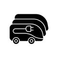 Charging in electric bus depot black glyph icon