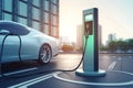 Charging an electric car at a charging station. 3d rendering Royalty Free Stock Photo