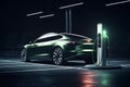 Charging an electric car at a charging station. 3d rendering Royalty Free Stock Photo