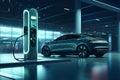Charging an electric car at a charging station. 3d rendering Royalty Free Stock Photo