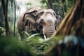 charging elephant in dense jungle foliage Royalty Free Stock Photo