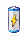 Charging energy status of electrical device accumulator. Empty charge level battery indicator with yellow