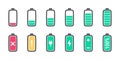 Charging icons. Phone charging indicator. The battery is charging signs. Icons flat style. Vector illustration Royalty Free Stock Photo