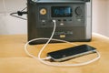 Charging iPhone 13 Pro Max with Ecoflow River Pro Portable Power Station Royalty Free Stock Photo
