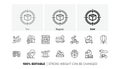 Charging station, Delivery bike and Delivery line icons. For web app, printing. Line icons. Vector Royalty Free Stock Photo