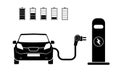 Charging station electric car black icons set.. Electric car charging icon isolated. Electric Vehicle electric car charging point