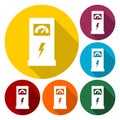 Charging station for electric car, vector icons set with long shadow Royalty Free Stock Photo