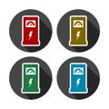 Charging station for electric car, vector icons set with long shadow Royalty Free Stock Photo