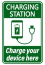 Charging station for electronic devices. Information sign for recharging battery of mobile phone, tablets and other devices