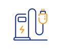 Charging station line icon. Car charge plug sign. Vector