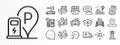 Charging station, Select flight and Parking payment line icons for web app. Pictogram icon. Glare of light icons Vector
