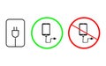 Charging symbol set of smart phone with charger and plug in flat design Royalty Free Stock Photo