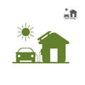 Charging your car from home with a solar panel. Icon of an electric car connected to the house