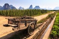 Chariot with branches in a limestone valley landscape