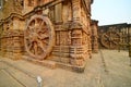 Chariot wheel carved in sandstone on the walls of Sun temple, Konark, India. Royalty Free Stock Photo