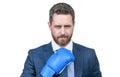 charisma. boss show power and authority. strong businessman in boxing gloves. successful ceo boxer Royalty Free Stock Photo
