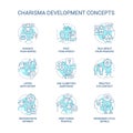 Charisma development turquoise concept icons set