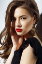 Charisma. Gorgeous Aristocratic Woman with Red Lip Royalty Free Stock Photo