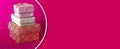 Charismas gift box, birthday theme banner on pink glitter background Royalty Free Stock Photo