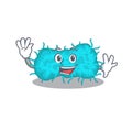 A charismatic bacteria prokaryote mascot design style smiling and waving hand