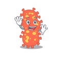 A charismatic bacteroides mascot design style smiling and waving hand