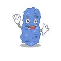 A charismatic burkholderia bacteria mascot design style smiling and waving hand