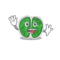 A charismatic chroococcales bacteria mascot design style smiling and waving hand