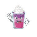 A charismatic cocktail jelly mascot design style smiling and waving hand