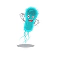 A charismatic escherichia coli bacteria mascot design style smiling and waving hand