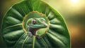 A charismatic green gecko looks through a leaf hole with large expressive eyes. Royalty Free Stock Photo