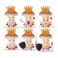 A Charismatic King brown cap boletus cartoon character wearing a gold crown