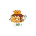 The Charismatic King of chocolate cream pancake cartoon character design wearing gold crown