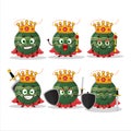 A Charismatic King christmas lights green cartoon character wearing a gold crown