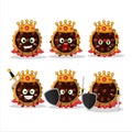 A Charismatic King pecan pie cartoon character wearing a gold crown Royalty Free Stock Photo