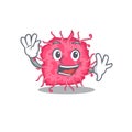 A charismatic pathogenic bacteria mascot design style smiling and waving hand