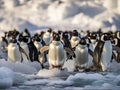 penguin colony walking forward generate by AI